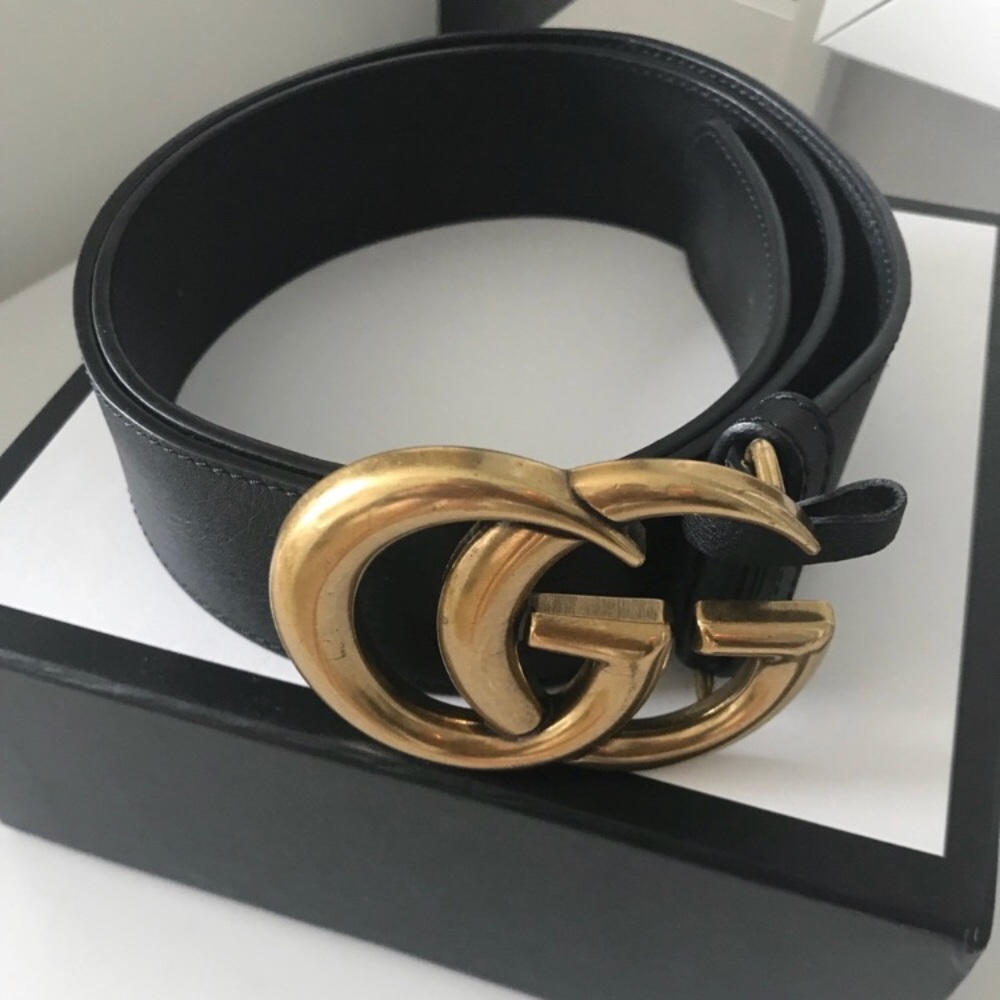 Gucci leather belt with double G buckle 80cm